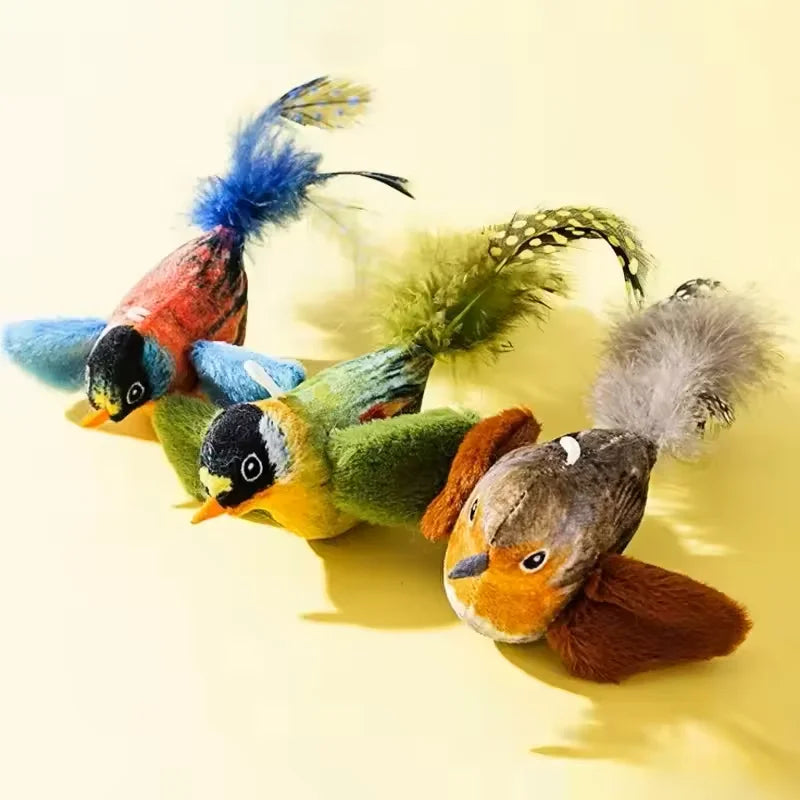 Interactive Da Bird Cat Toys Flapping Bird Cat Toy Flying Wings Sparrow Catnip Toys Vivid Chirping Simulation Kitty Toy