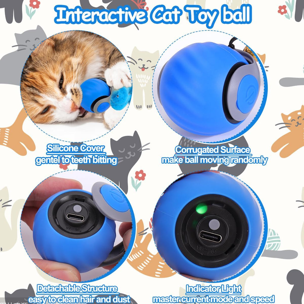 Interactive Cat Toy Ball, Rechargeable Cat Toys for Indoor Cats