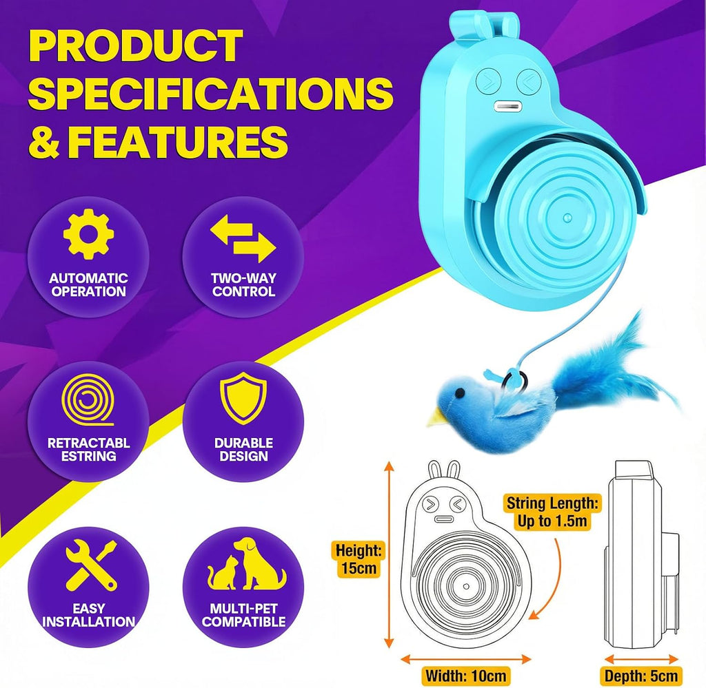 Interactive Cat Toys for Indoor Cats: Automatic Electric Flying Bird Feather & Mouse Wand, Rechargeable Electric Hanging Play Chase Exercise Moving Enrichment Toy for Bored Kittens and Adult Cats