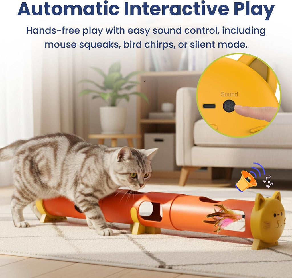 Electric Feather Teaser Tube Cat Toy, Interactive Automatic Cat Toy