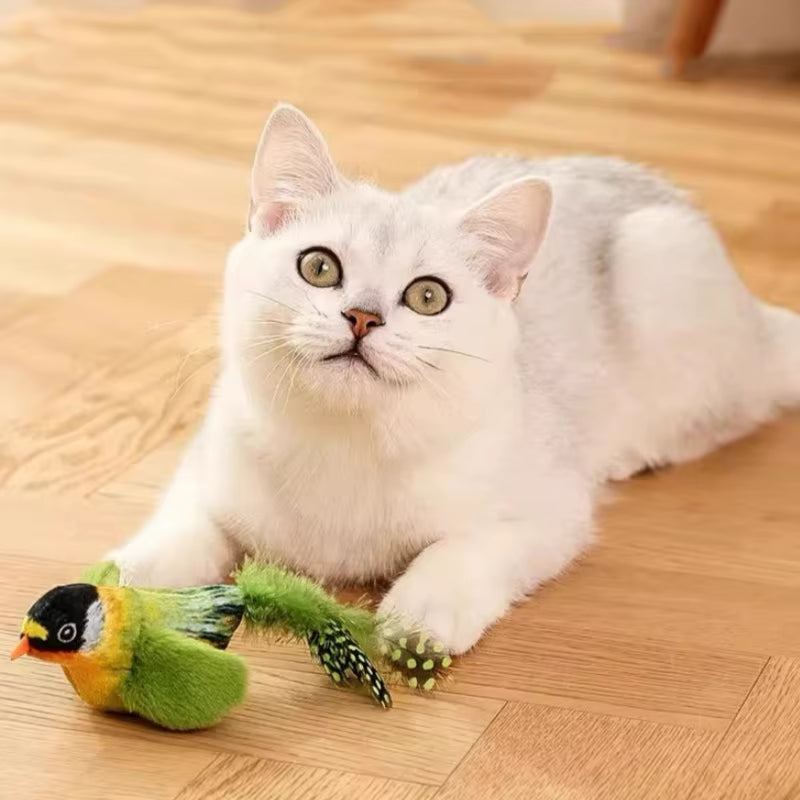 Interactive Da Bird Cat Toys Flapping Bird Cat Toy Flying Wings Sparrow Catnip Toys Vivid Chirping Simulation Kitty Toy