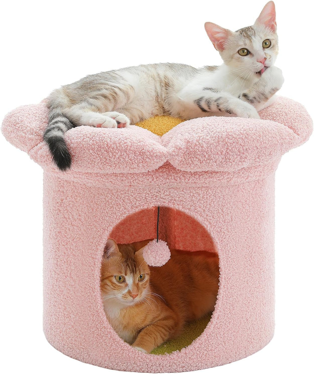 Cat Scratching Post, Mushroom Tall Cat Scratcher Featuring with Natural Sisal Scratching Poles+ Cat Beds for Indoor Cats, Large Cat House with Removable Flower Cat Bed
