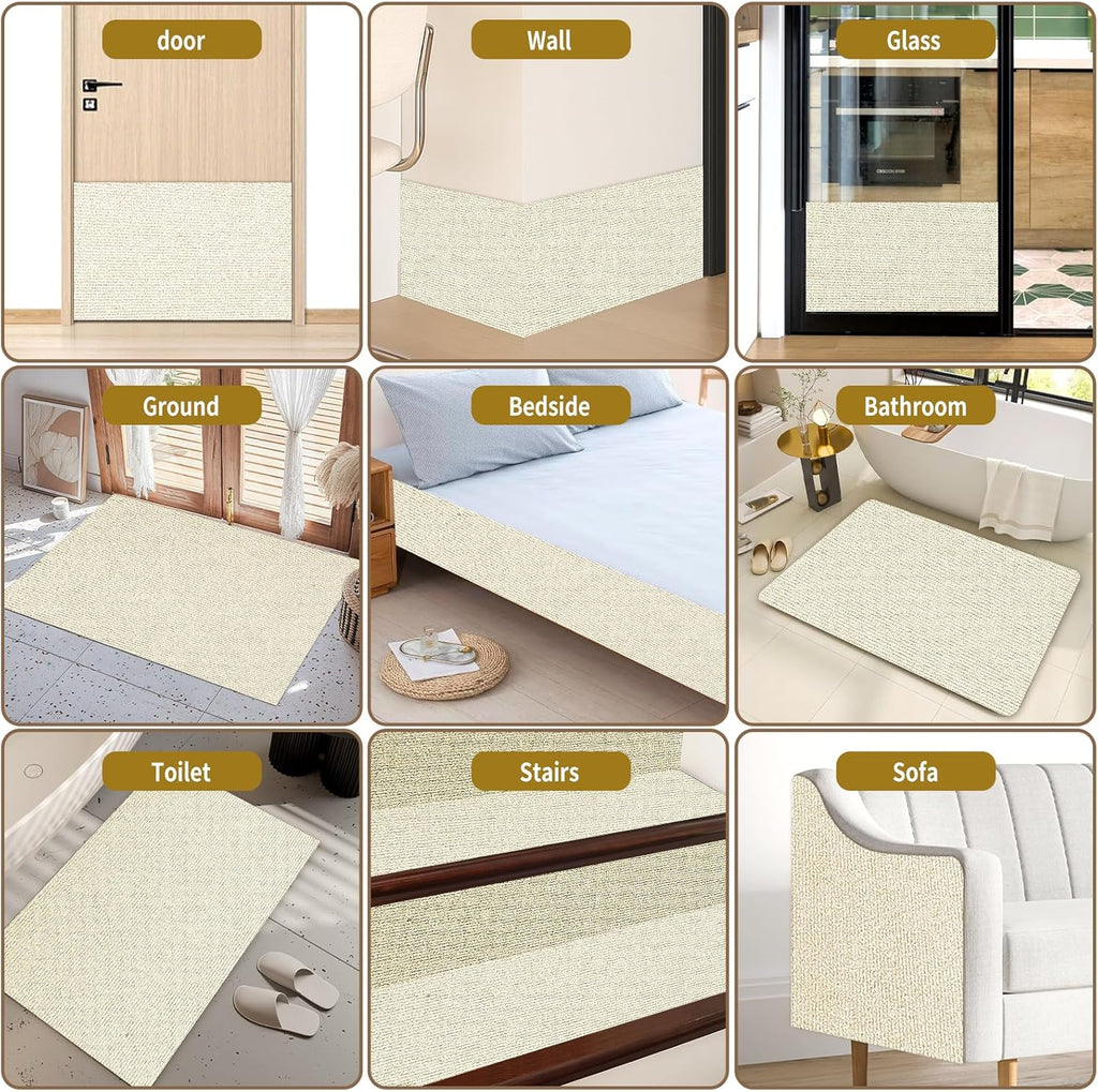 Cat Scratch Mat for Couch, Wall & Cat Tree - 78.7" Trimmable Self-Adhesive Cat Scratcher, Cat Scratch Furniture Protector, Felt Alternative to Sisal, DIY Cat Tower Replacement, 2 Pack (Beige)