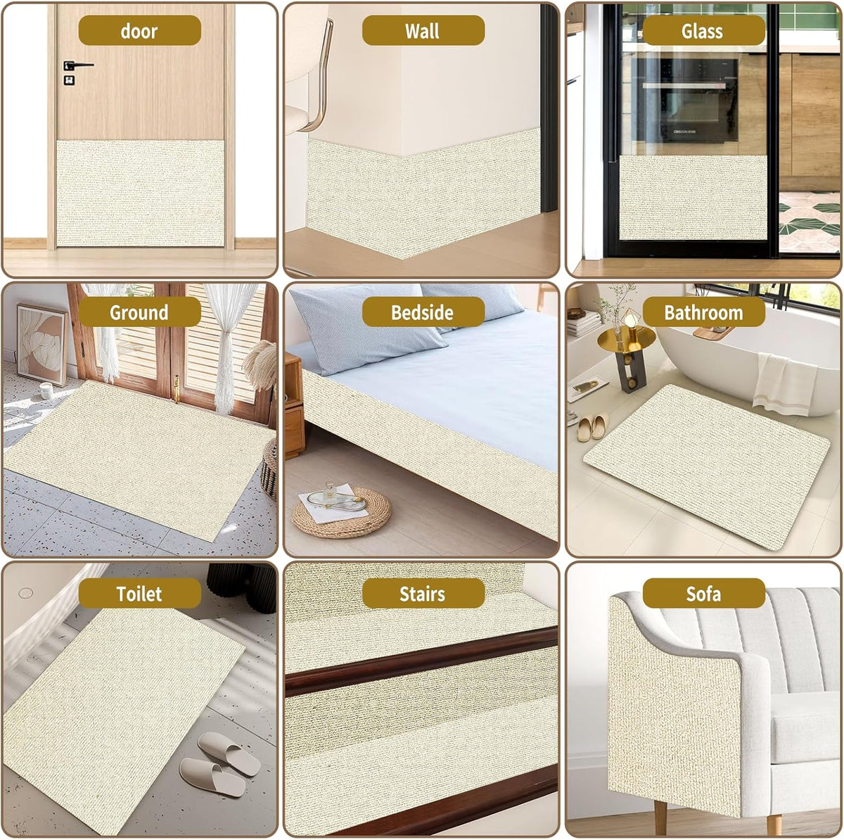 Cat Scratch Mat for Couch, Wall & Cat Tree - 78.7" Trimmable Self-Adhesive Cat Scratcher, Cat Scratch Furniture Protector, Felt Alternative to Sisal, DIY Cat Tower Replacement, 2 Pack (Beige)