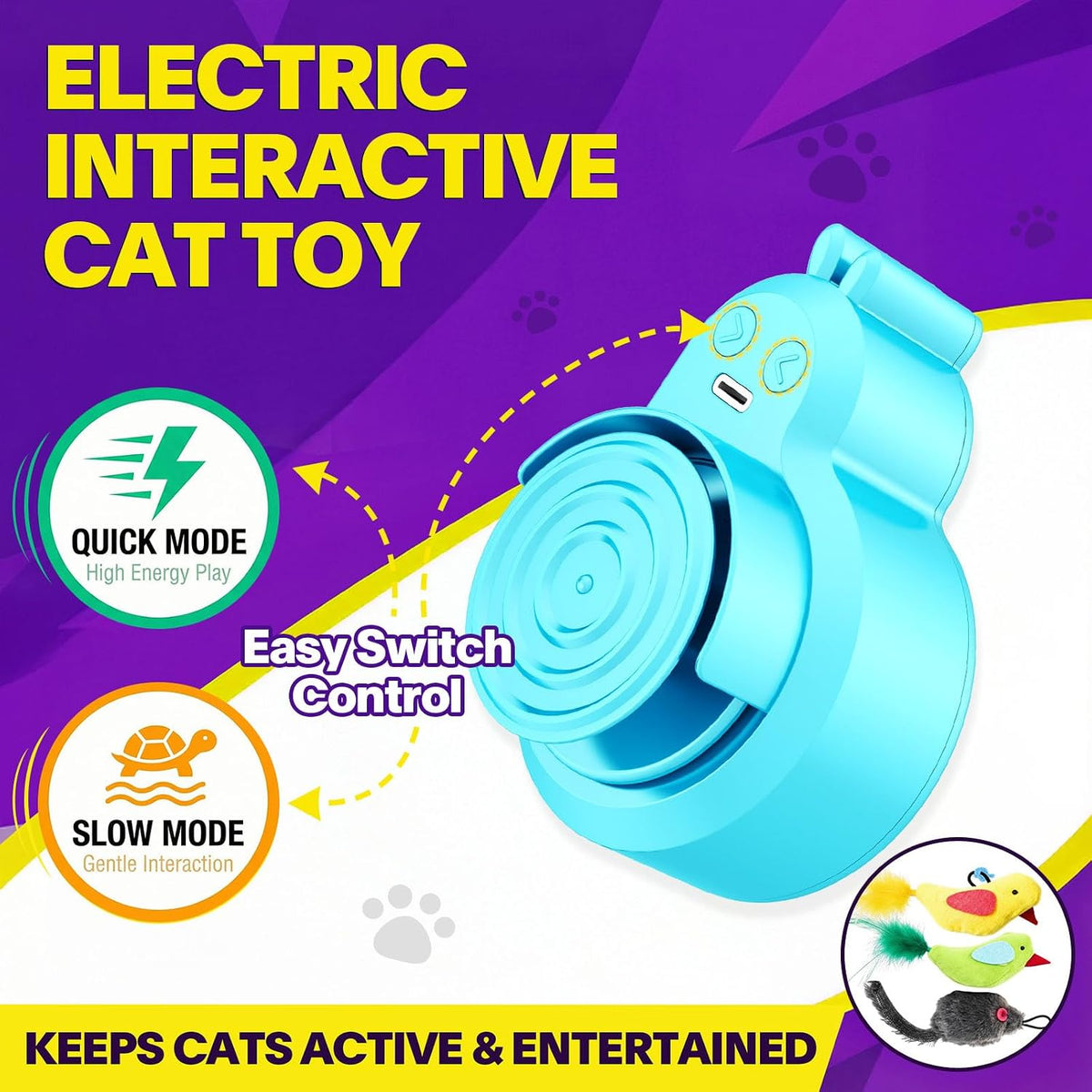 Interactive Cat Toys for Indoor Cats: Automatic Electric Flying Bird Feather & Mouse Wand, Rechargeable Electric Hanging Play Chase Exercise Moving Enrichment Toy for Bored Kittens and Adult Cats