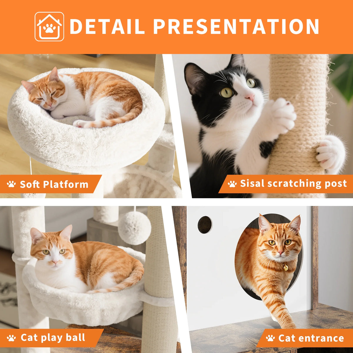 55'' Cat Tree with Litter Box Enclosure, Wooden Cat Washroom Furniture Wooden Cat Tower with Scratching Posts & Detachable Teaser Sticks, Cat Furniture Pet House, Fits Most Litter Boxes Cat Condo