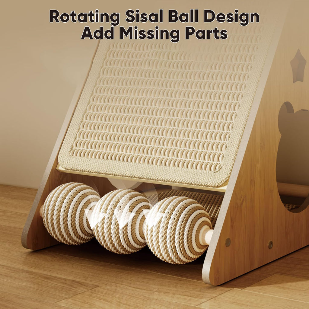 ​Cat Scratcher with Nest - Non-Shedding Vertical Cat Scratching Post, Cat Board Scratcher with 3 Sisal Balls for Indoor Cats, Reliable Wall Mounting