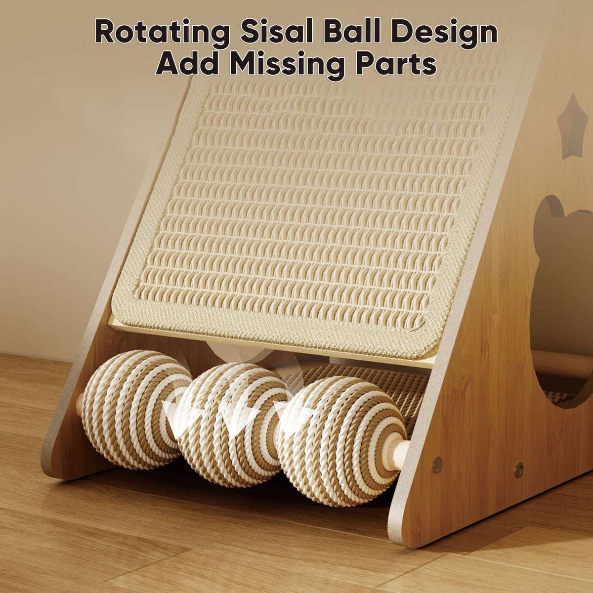 ​Cat Scratcher with Nest - Non-Shedding Vertical Cat Scratching Post, Cat Board Scratcher with 3 Sisal Balls for Indoor Cats, Reliable Wall Mounting