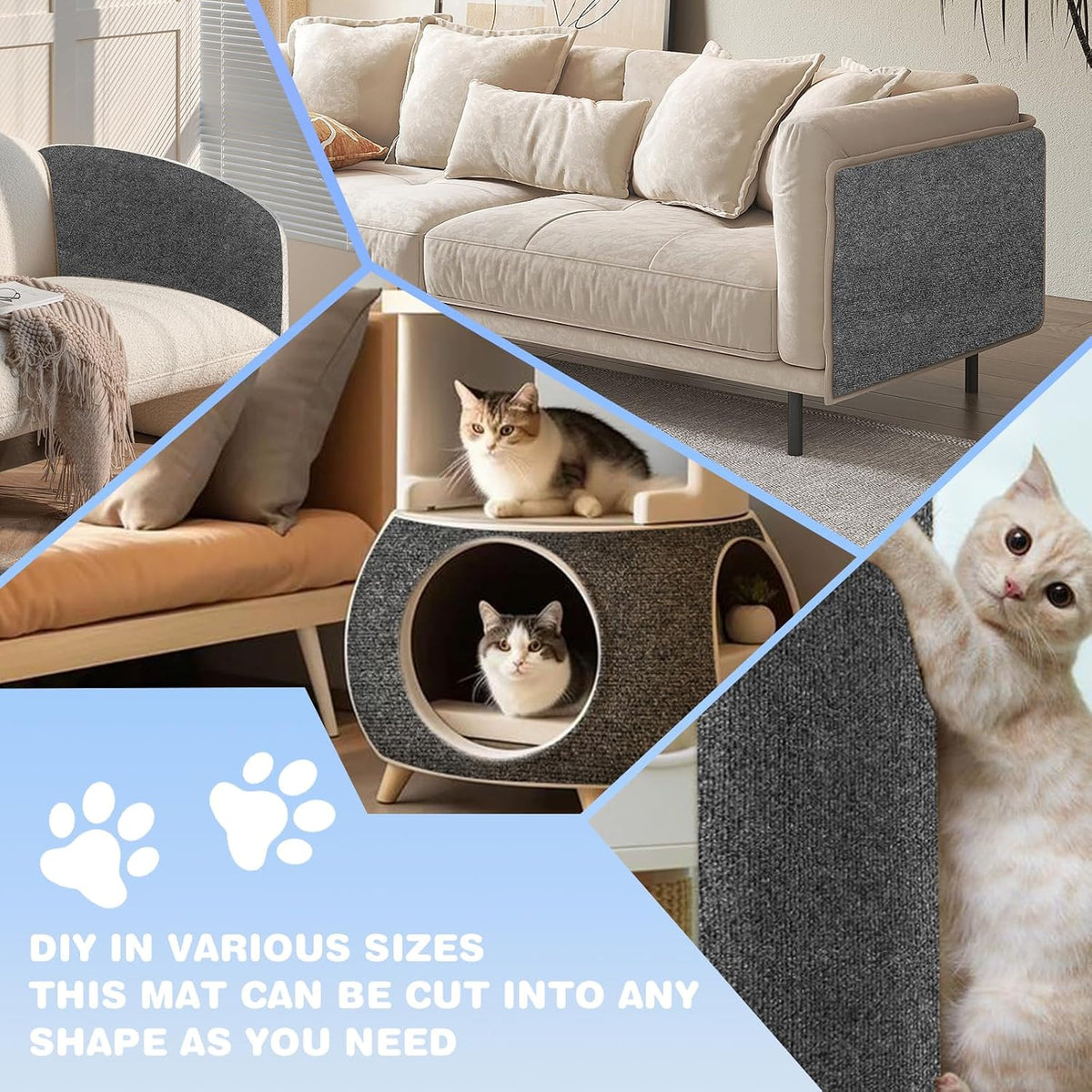 Cat Scratching Mat 78.7"X15.8" Self-Adhesive Cat Furniture Protector, Climbing Cat Scratch Pad for Cat Tree, Sofa, Wall, and Furniture DIY Protection (Dark Gray)