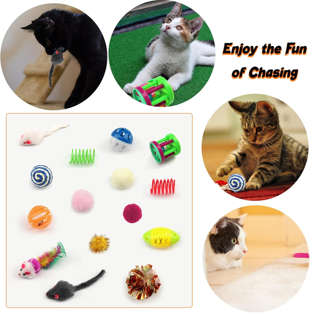 32 Packs Cat Toys Variety Pack for Cat, Cat Balls with Bells, Cat Feather Toy, Cat Mouse Toys, Cat Crinkle Balls, Catnip Toys for Indoor Cats Kittens, Kitten Toys Assortments