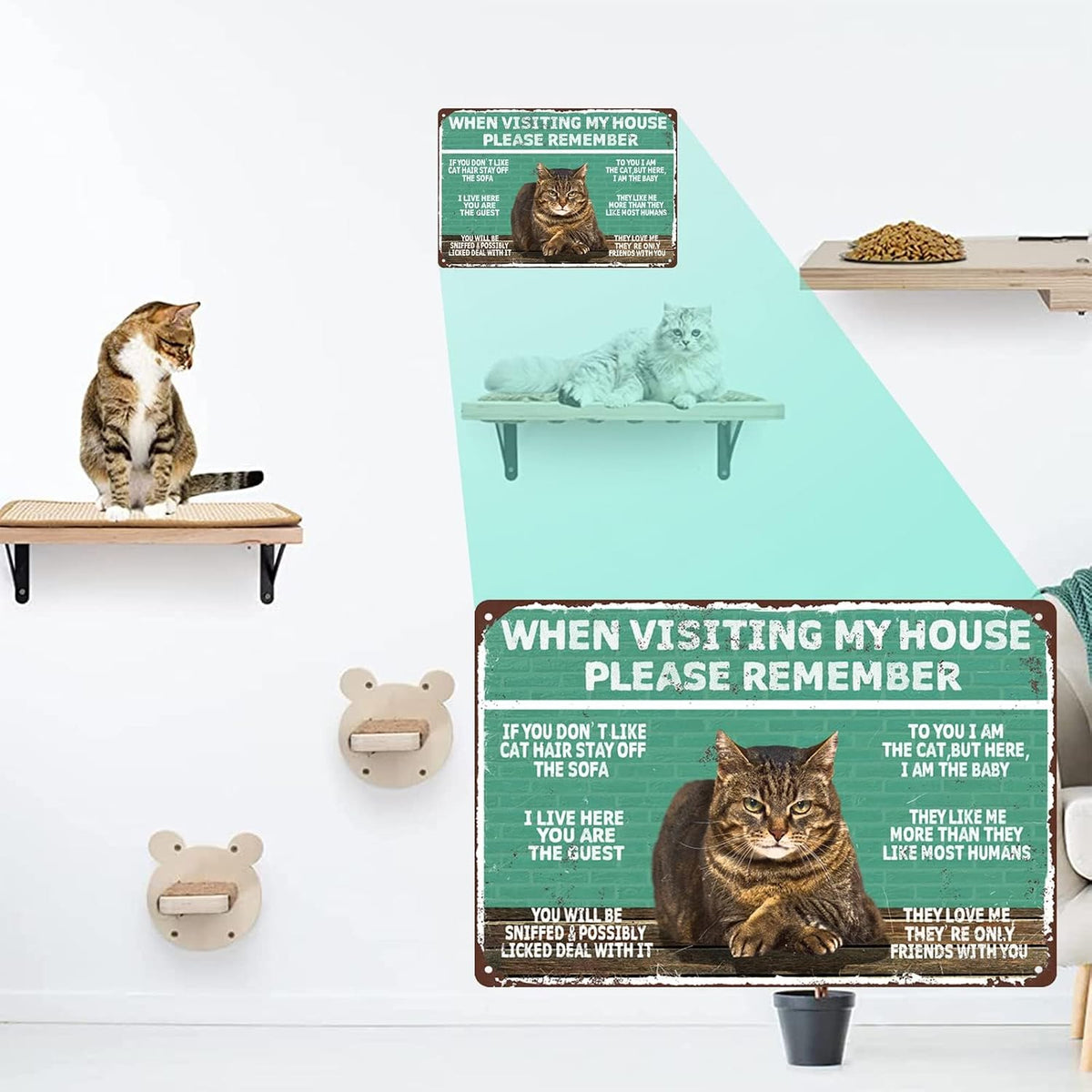 Remember Vintage Wall Decor When Visiting My Home - Cat Gifts for Cat Lovers - Original Design Pewter Metal Wall Art Print Poster - Extra Thick Tinplate Wall Decor Sign 8X12 Inches