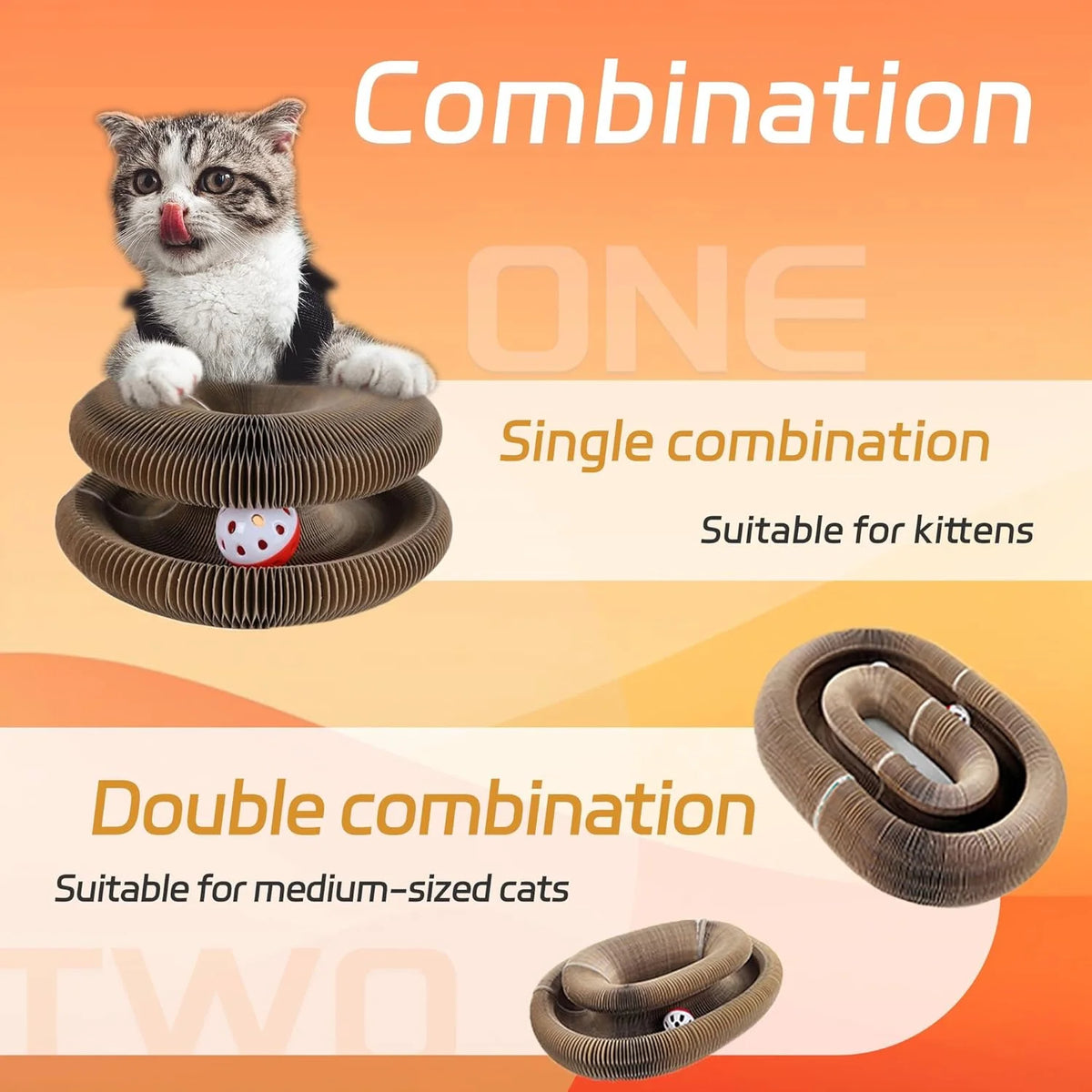 Xekoro 2 PCS Kitty Kurlz Cat Toy Magic Organ Cat Scratching Board Toy Kitty Curlz Foldable Accordion Cats Toy