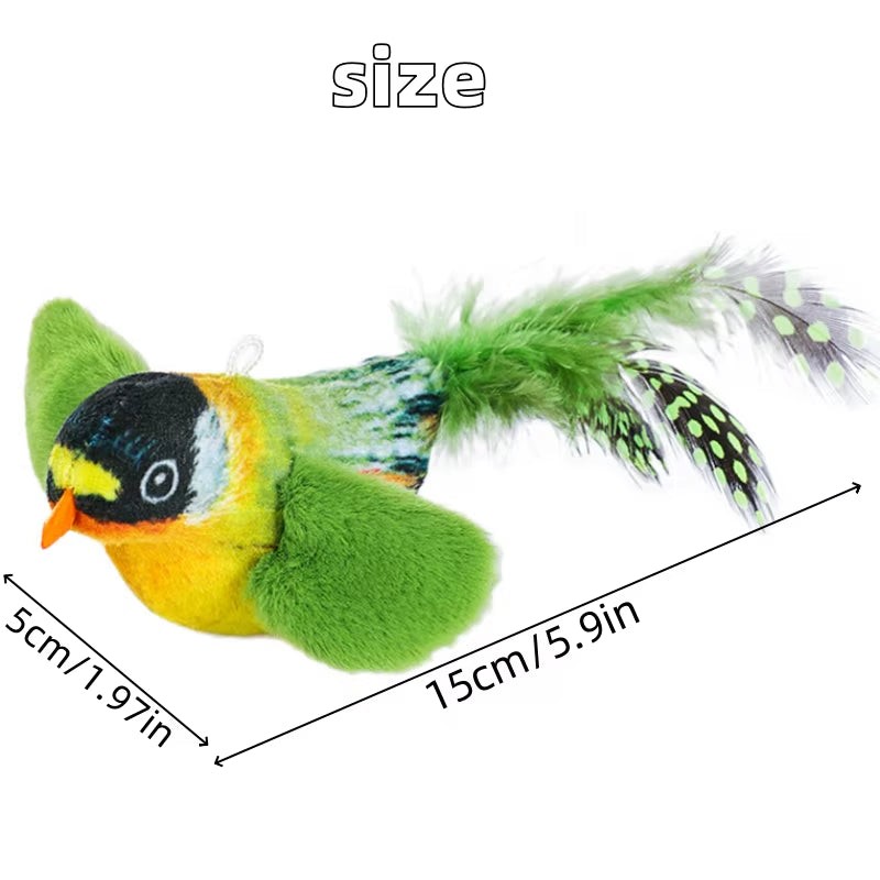 Interactive Da Bird Cat Toys Flapping Bird Cat Toy Flying Wings Sparrow Catnip Toys Vivid Chirping Simulation Kitty Toy