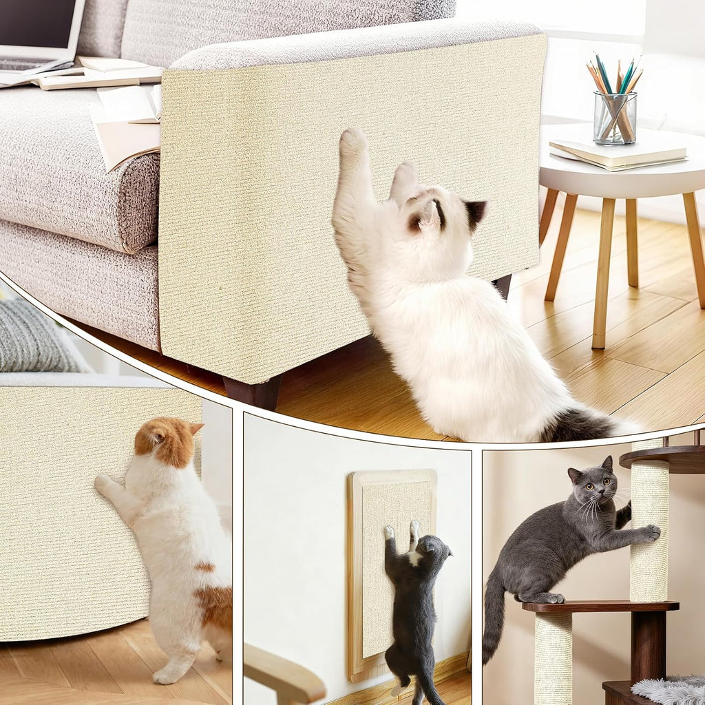 Cat Scratch Mat for Couch, Wall & Cat Tree - 78.7" Trimmable Self-Adhesive Cat Scratcher, Cat Scratch Furniture Protector, Felt Alternative to Sisal, DIY Cat Tower Replacement, 2 Pack (Beige)