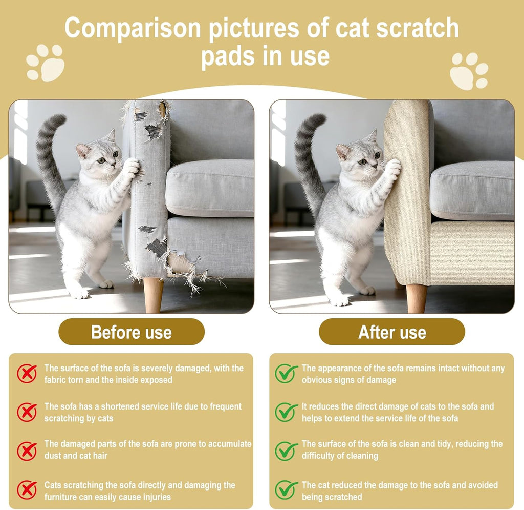 Cat Scratch Mat for Couch, Wall & Cat Tree - 78.7" Trimmable Self-Adhesive Cat Scratcher, Cat Scratch Furniture Protector, Felt Alternative to Sisal, DIY Cat Tower Replacement, 2 Pack (Beige)