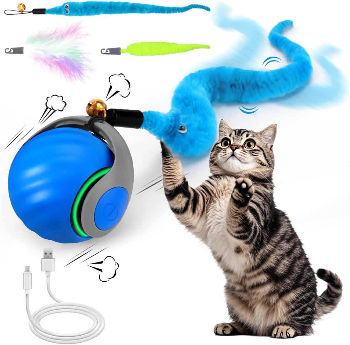 Interactive Cat Toy Ball, Rechargeable Cat Toys for Indoor Cats