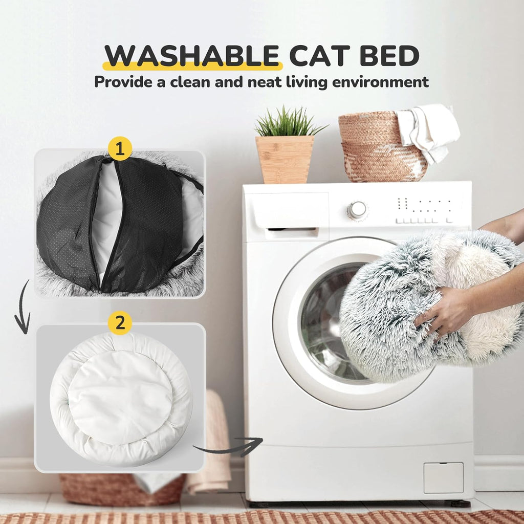 Cat Bed Hooded Cat Beds for Indoor Cats or Small Dogs | Warm Soft Plush Comfortable Removable Washable with Non-Slip Bottom