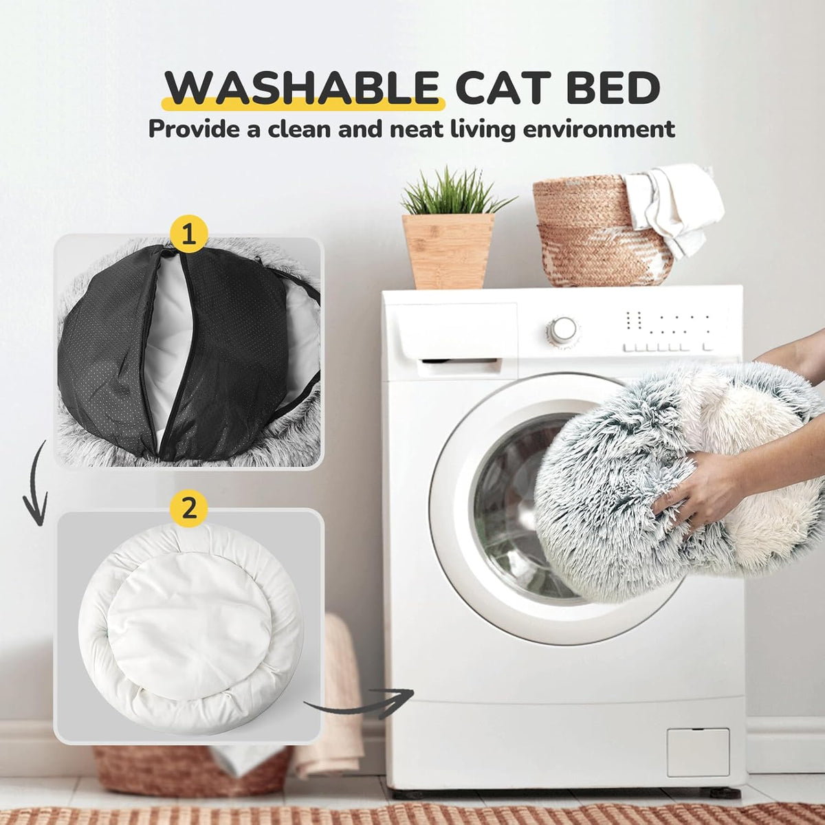 Cat Bed Hooded Cat Beds for Indoor Cats or Small Dogs | Warm Soft Plush Comfortable Removable Washable with Non-Slip Bottom